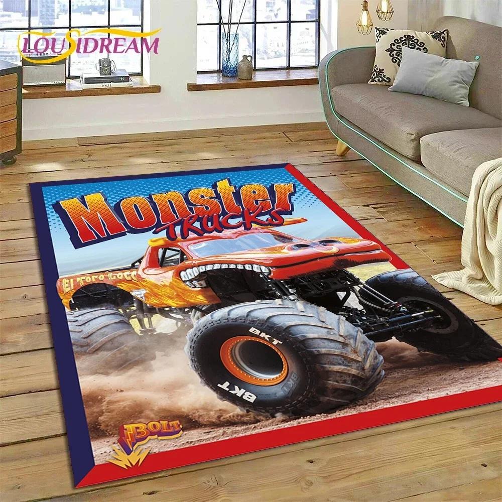 Covor Desen Animat Monster Truck Monster Jam pentru Dormitor Sufragerie Decor Canapea Acasă, Joc Copii Covor Mare Decorativ pentru Podea