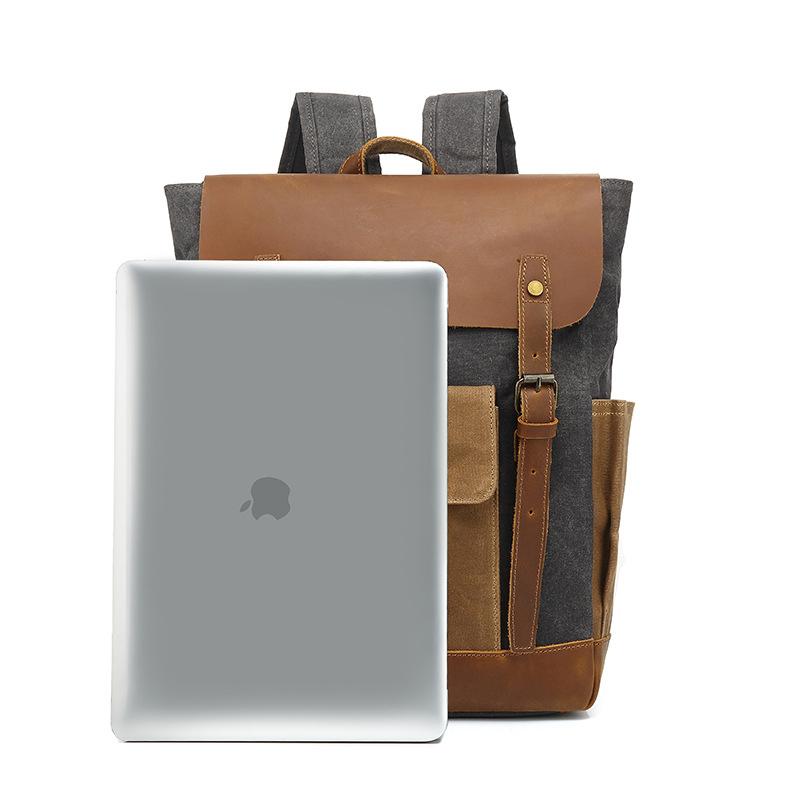 Sac à dos Homme Voyage Imperméable Sac Ordinateur Portable Sac à Dos Toile Cirée Huilée Vintage Sacs à Dos Cuir Sac à Dos Homme Sac d'École