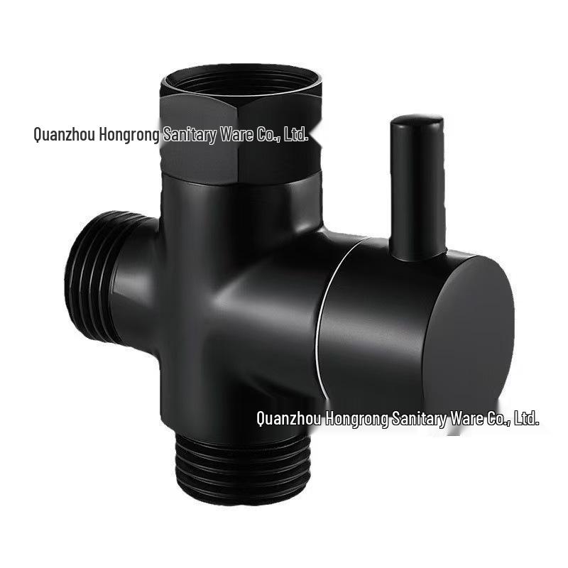 Black All-Copper Quick-Open Three-Way Water Splitter Valve for Showers