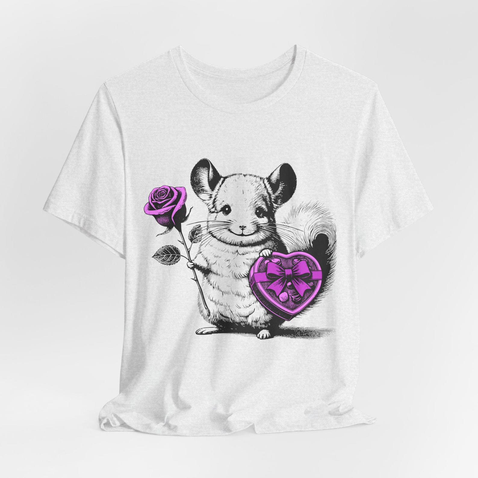 Chinchilla Holding Rose and Heart Tee | Cute Animal Valentine Shirt 2XL