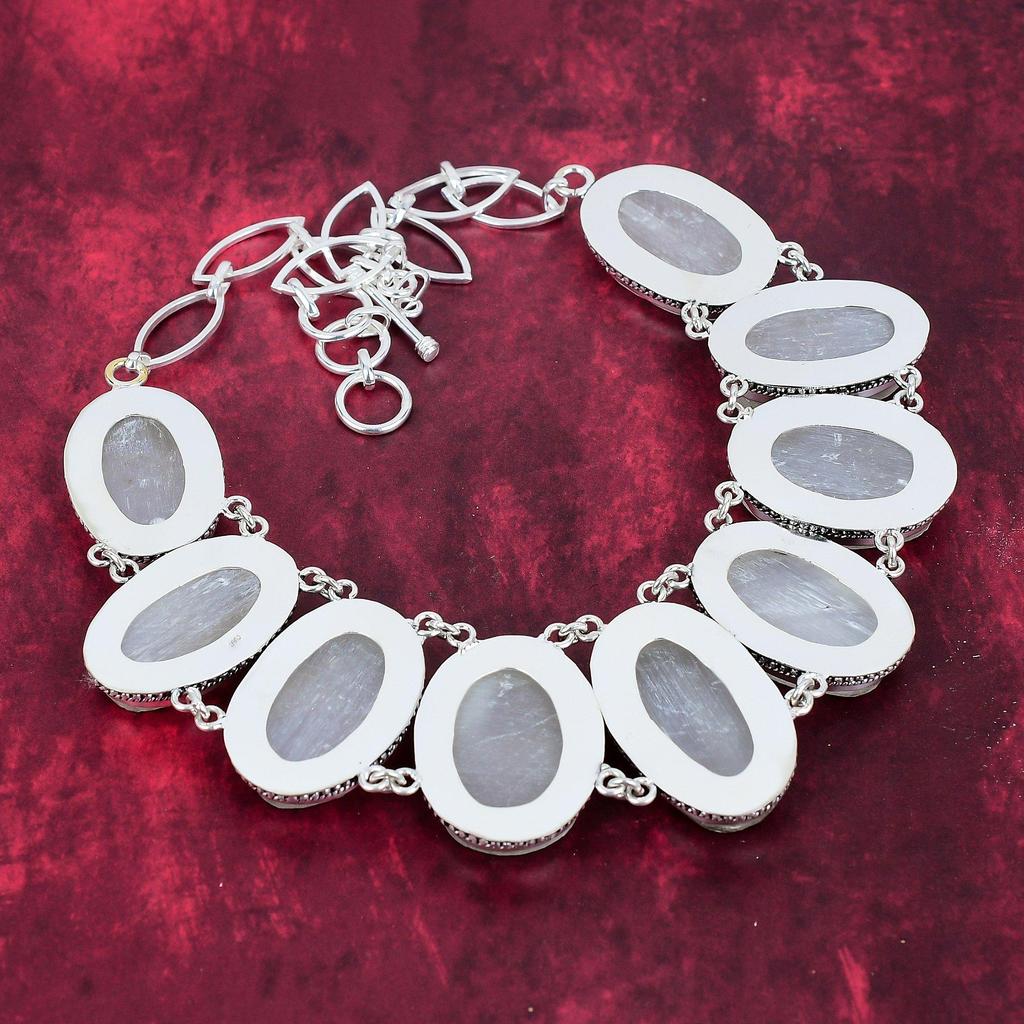 Selenite Handmade Gemstone Necklace, 925 Solid Sterling Silver Necklace Antique Jewelry, For Engagement Gift