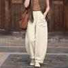 Johnature Vintage Women Harem Pants Loose Trousers Solid Color with Patchwork Pockets Elastic Waist