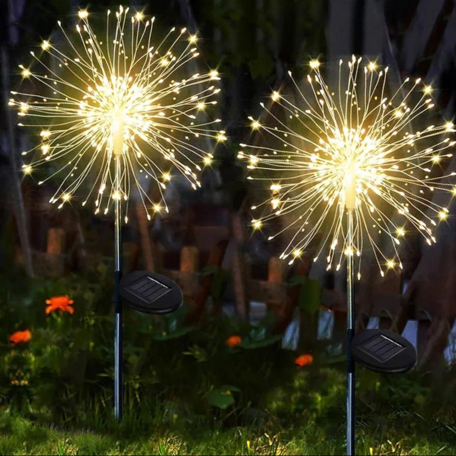 1 Stück Warmes Licht Solar Feuerwerk Licht Außen Wasserdichtes Licht Garten Zäune Rasenornamente für Hochzeitsfeier Dekoration