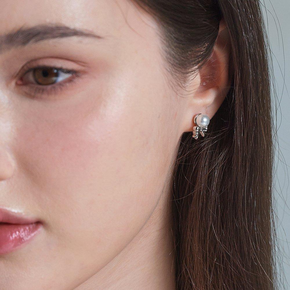 [925 Silver Post] Sha Ribbon Pearl Earrings