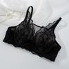 Silk lace adjusted gathering bra, mulberry silk ultra-thin rabbit ear cup, large chest and small underwear