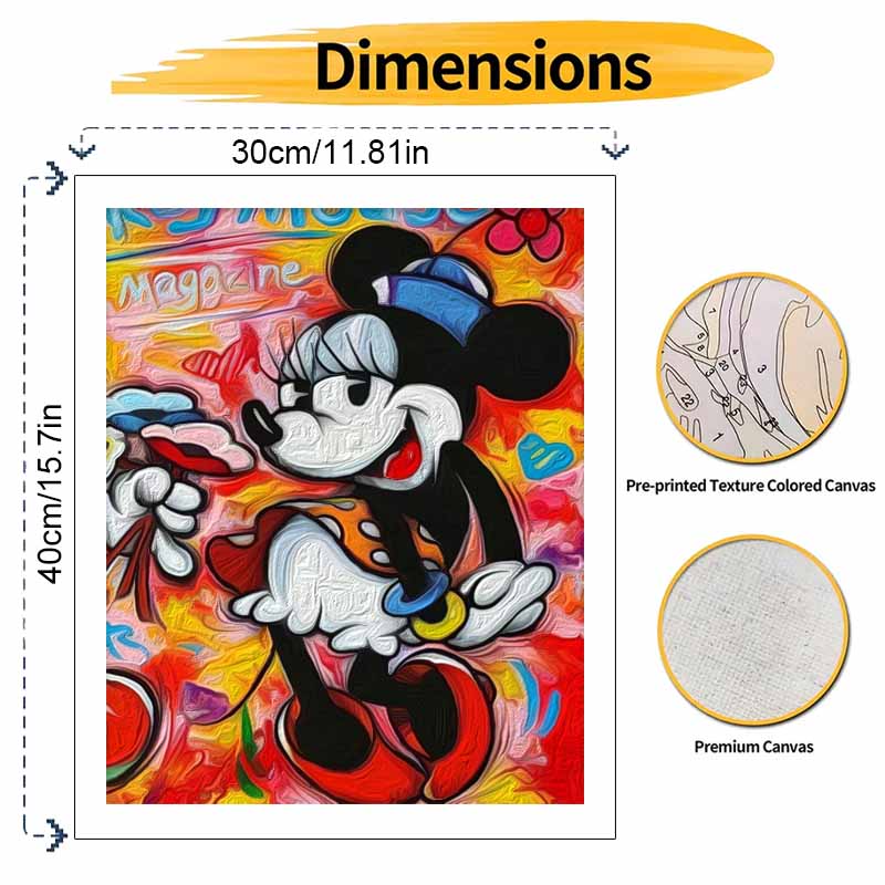 Disney Digital Oil Painting DIY Coloring Handpainted Minnie Mouse Graffiti Art Filling Home Decoration Gift, Colorful Wall Art Decor.