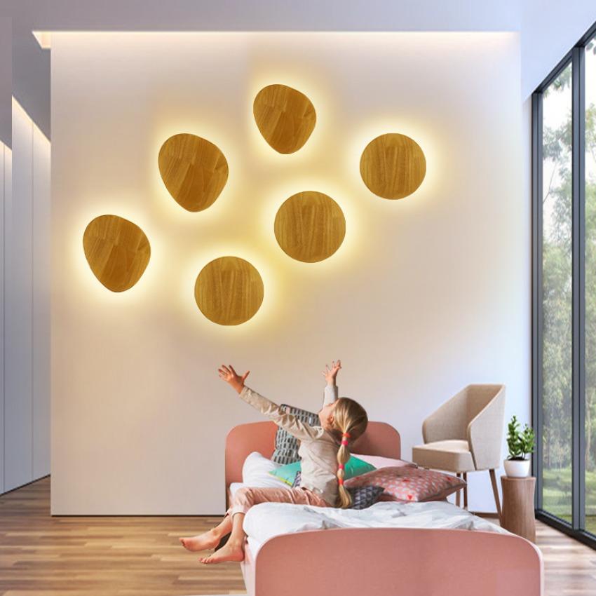 Applique cu LED-uri Circulare Moderne Creative Minimalist Corpuri de iluminat din lemn Sufragerie Dormitor Coridor Decorare Iluminat
