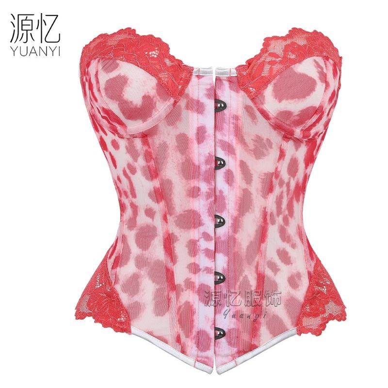 Women Leopard Print Lace Steel Boned Corset Bustier Top For Halloween