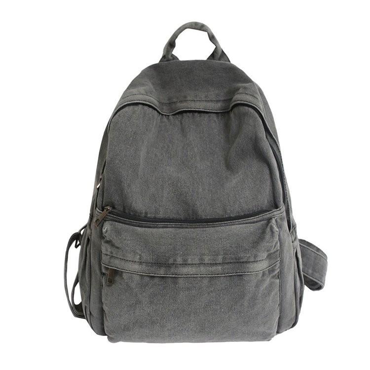 Ielgy Solid Color Denim Retro Backpack Simple Ladies Outdoor Travel Bag
