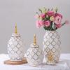 Ceramic Checkmate Jar Ginger Jar Flower Vase Plaid Gold Storage Tank Porcelain Bottle Home Decoration Accessories