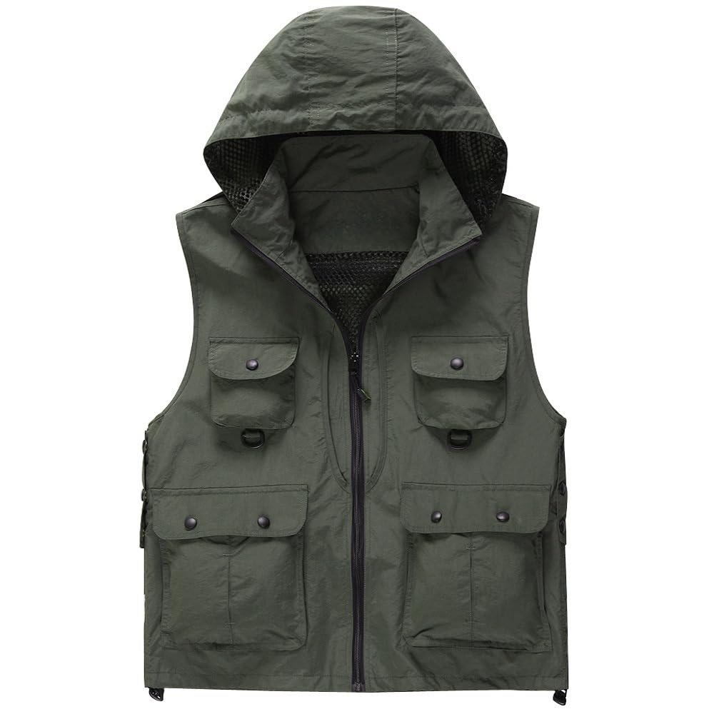 

Жилет для рыбалки на открытом воздухе с капюшоном, сетчатый, рабочий, много карманов для и экстренных ситуаций, большого размера [songlibin] Мужской, сетчатый, с капюшоном, жилет, карманы, дышащий,