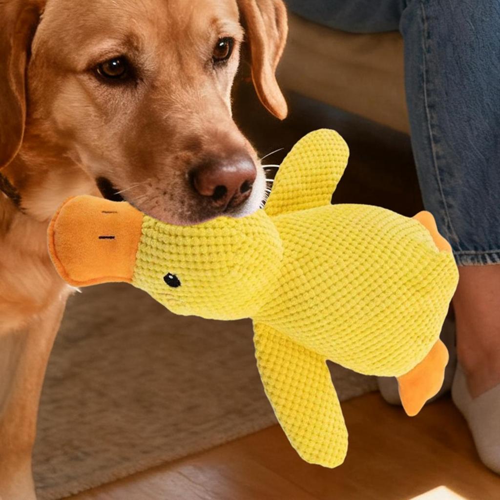 Dog sleeping with a dog hug duck toys to relieve boredom of little yellow duck pet interactive plush doll pet supplies