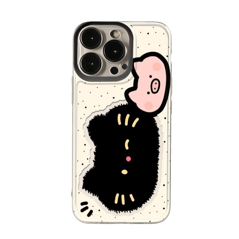 Soft Black Cat Pig Design Inkjet Case for iPhone 15/14/13, 12 Pro Max, XS, 11, XR