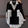 Women's Fashionable Korean Striped Patchwork Shirt Long Sleeve Blouse Casual Versatile Loose Single Breasted Women's Clothing