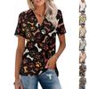 Women Casual V Neck Short Sleeve Cartoon Animal Print Polo Shirt Lightweight Comfortable Summer Top