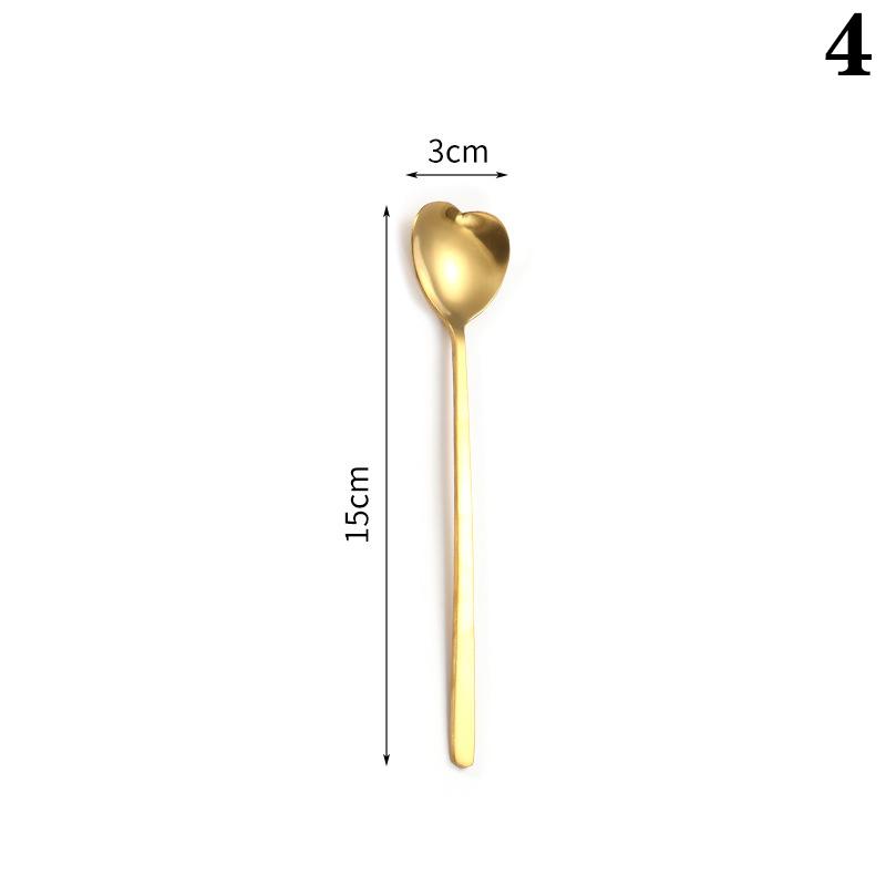Stainless Steel Spoon Long Handled Honey Mixing Spoon Creative Love Spoon Home Ice Cream Dessert Spoon Golden Coffee Spoon