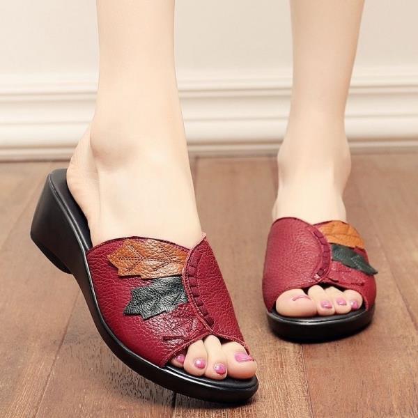 Fashion Female Shoes Peep Toe Low Slippers Flat Med Slides On A Wedge 2025 Soft Fabric Rome Hoof Heels PU Rubber Casual Scandals