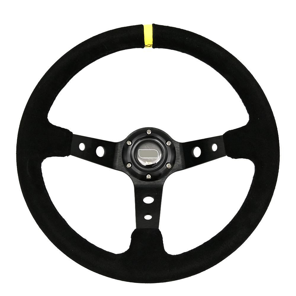 Racing Sport Suede Steering Wheel 14inch 350mm Car Steering Wheel Deep Dish 90mm Black OM25S0
