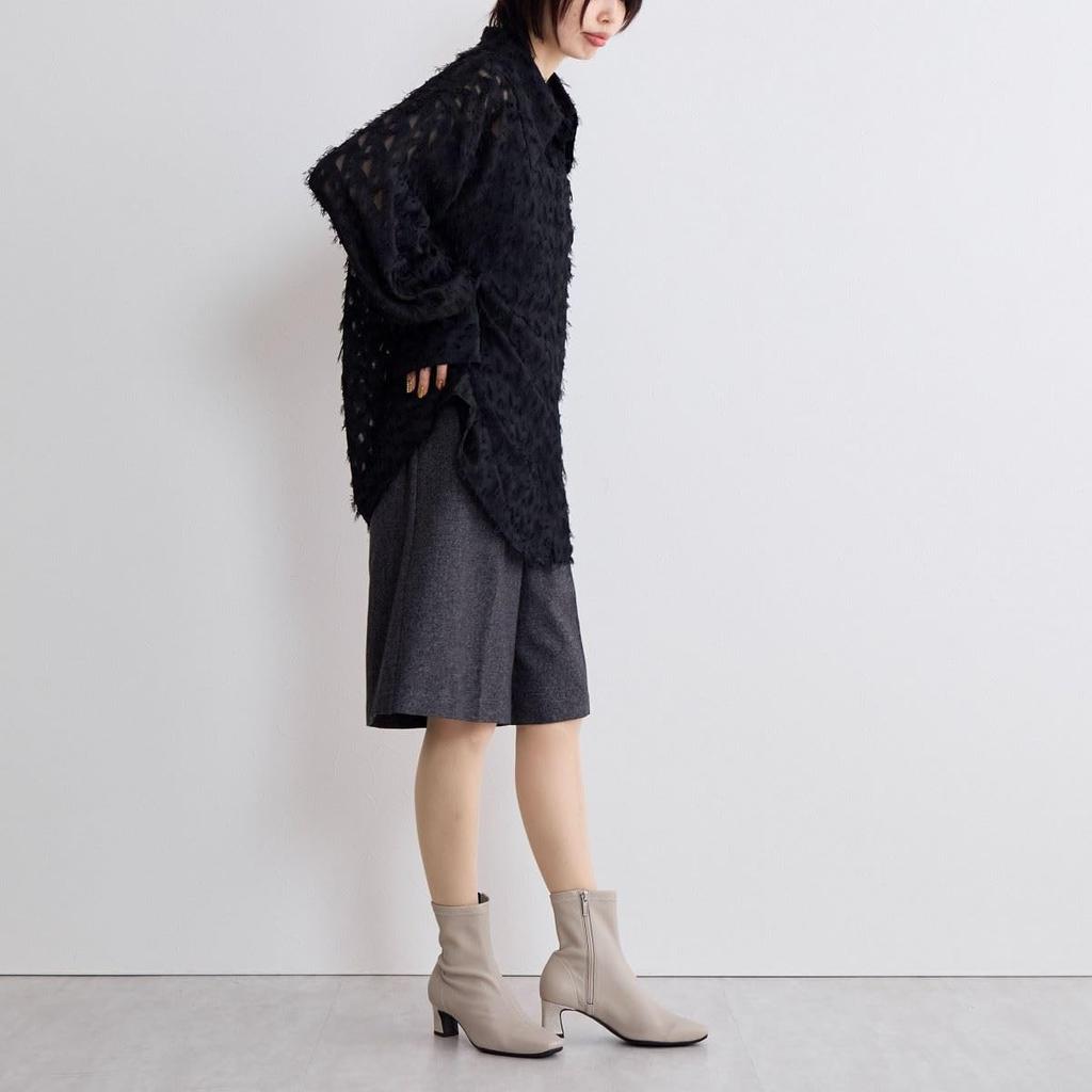 HIMIKO / 5cm modifizierter Absatz Schafleder Stretchstiefel / 641404 elfenbein 265