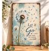 Vintage Dandelion Let Go Quote 2D Flat Rustic Farmhouse Wooden Wall Art, Inspirational Home Decor for Living Room Bedroom