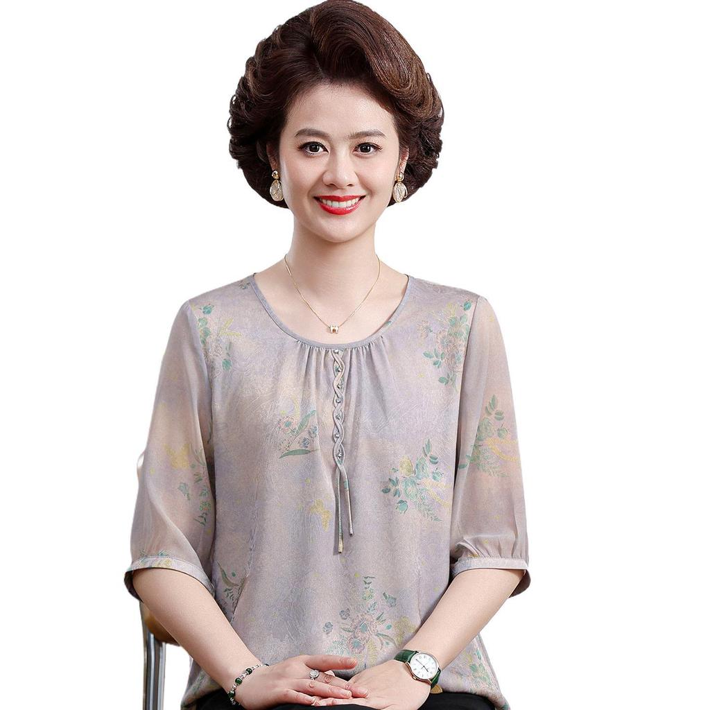 Elegante Xiangyun Seidenbluse: Neues Sommeroberteil im chinesischen Stil für Damen mit Sieben-Ärmel-Design aus leichter Maulbeerseide.