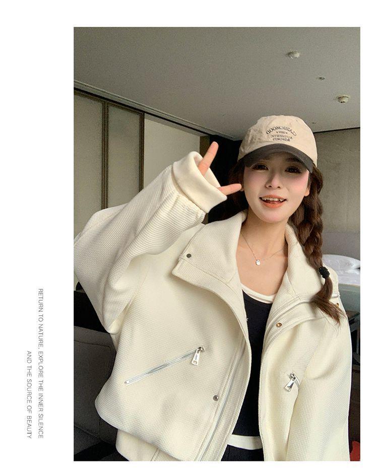 Plus Size Women's College Style Stand-Up Collar Autumn Jacket - Loose Fit, Niche Design