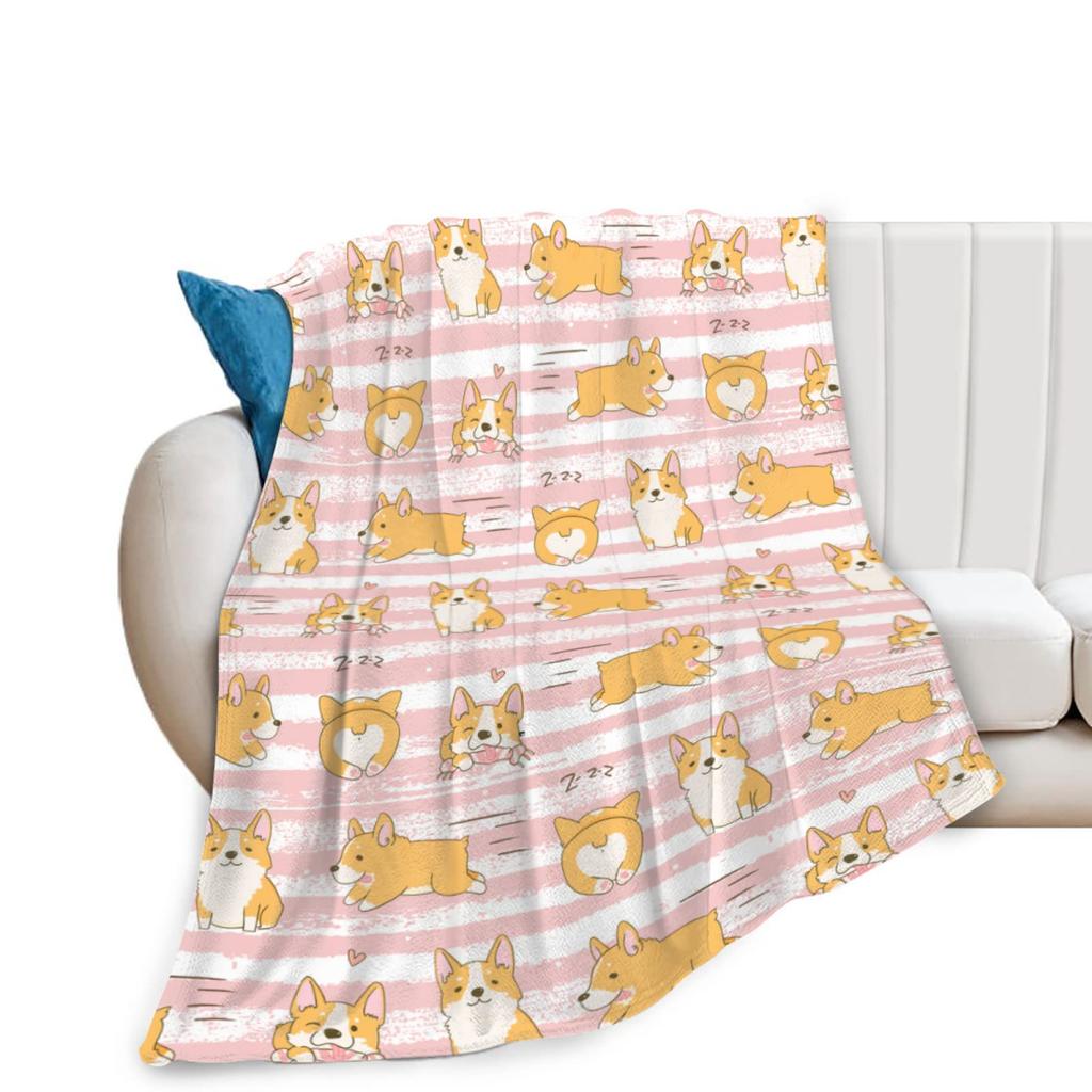 Cute Corgi Blanket Puppy Pattern Blanket Soft Flannel Blanket For Children Adult Gift Blanket