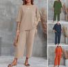 Summer 2024 European & American Women's Cotton Linen Two-Piece Casual Loose Suit
