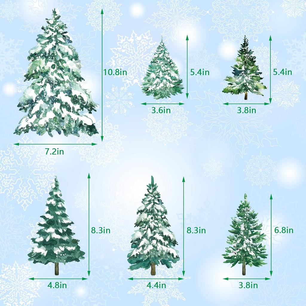 KALEFO 60Pcs Snowy Winter Decor Snow Tree Window Clings Decals Forest Trees White Christmas Decorations Kids Room Window Stickers Xmas Tree Snowflake