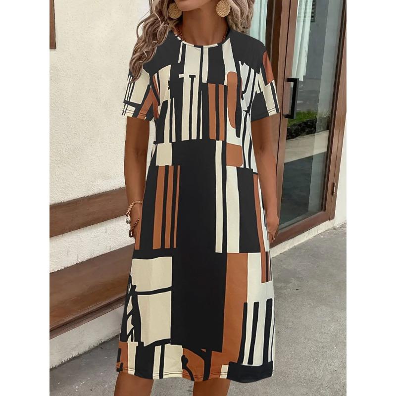 

Женское платье с принтом, элегантное модное летнее платье свободного кроя с круглым вырезом и короткими рукавами XXL жёлтый