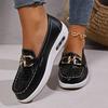 Women's New Leather Metal Casual Single Shoes Lightweight Breathable Large Size Women's Shoes
