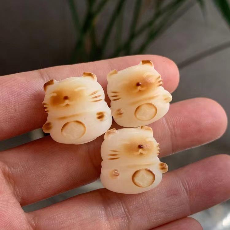 Charcoal Burned Bodhi Root Cat Paw Bracelet & Lucky Cat Phone Chain DIY Jewelry Accessories, 13mm Loose Beads