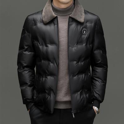 Homens Outono Inverno Algodão Jaqueta Gola de Pele Quente Confortável Acolchoado Engrossado Jaqueta de Penas Roupas Sólidas Casaco