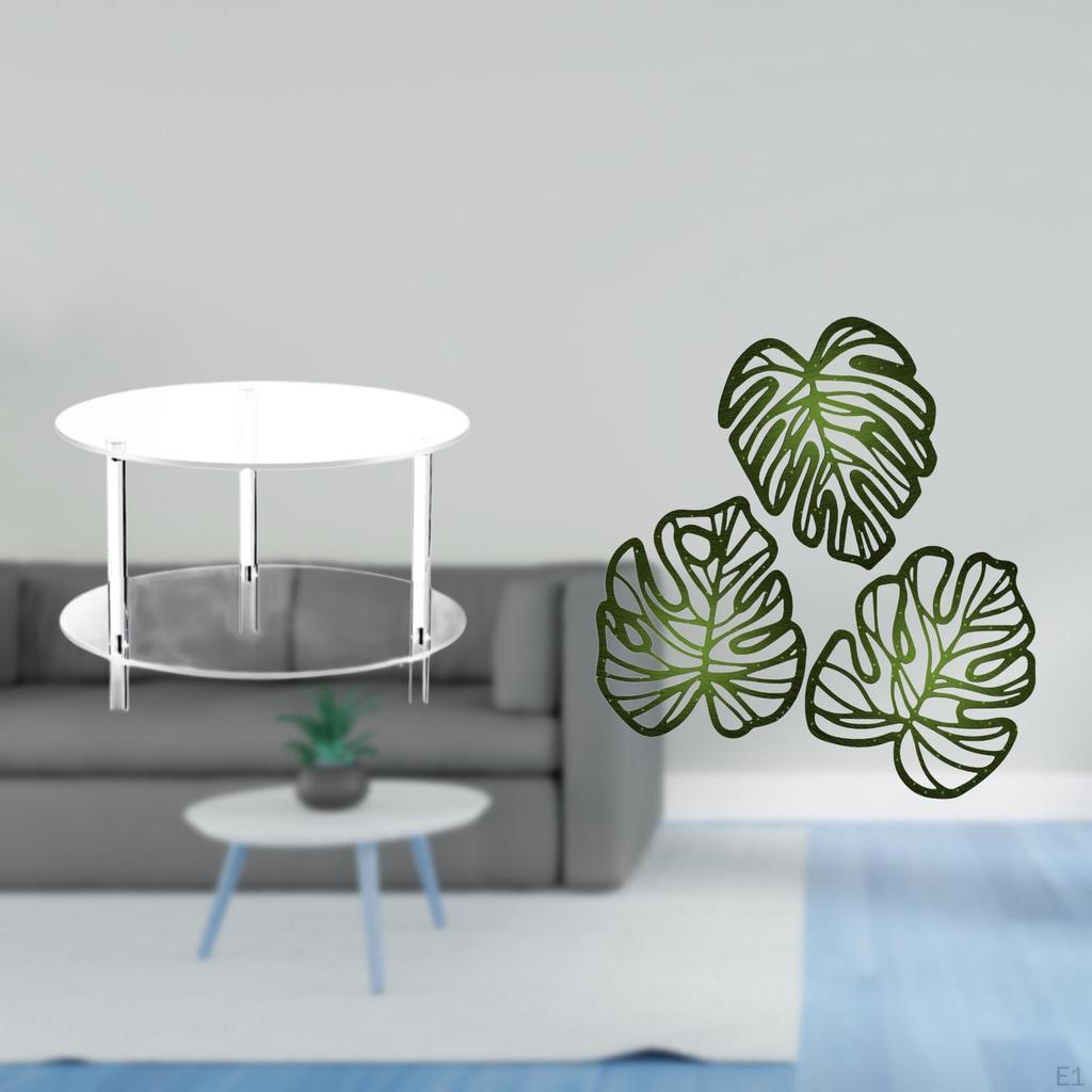 Acrylic Palm Side Table with Wooden Leaves Decor Compact Nightstand for Living Room Bedside Easy