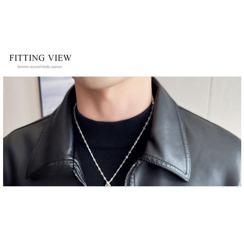 סתיו וחורף חדש לגברים אופנתי מזדמן צווארון בייסבול קצר צווארון PU נאה