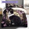 Beautiful Cow Cat Pattern Bedding Home Decoration Birthday Gift (1 * duvet cover + 2 * pillowcase, without core)