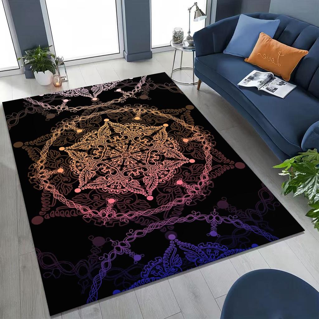 2026 Rainbow Mandala Flower Chakras Yoga Bohemia Art Rug for Bedroom Living Room Sofa Home Doormat Decor,Kid Non-slip Floor Mat
