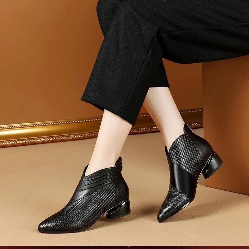 Fashion Luxury Leather Ankle Boots Womens Pointed Toe Sneakers Autumn Shoes Ladies Office Low Heels