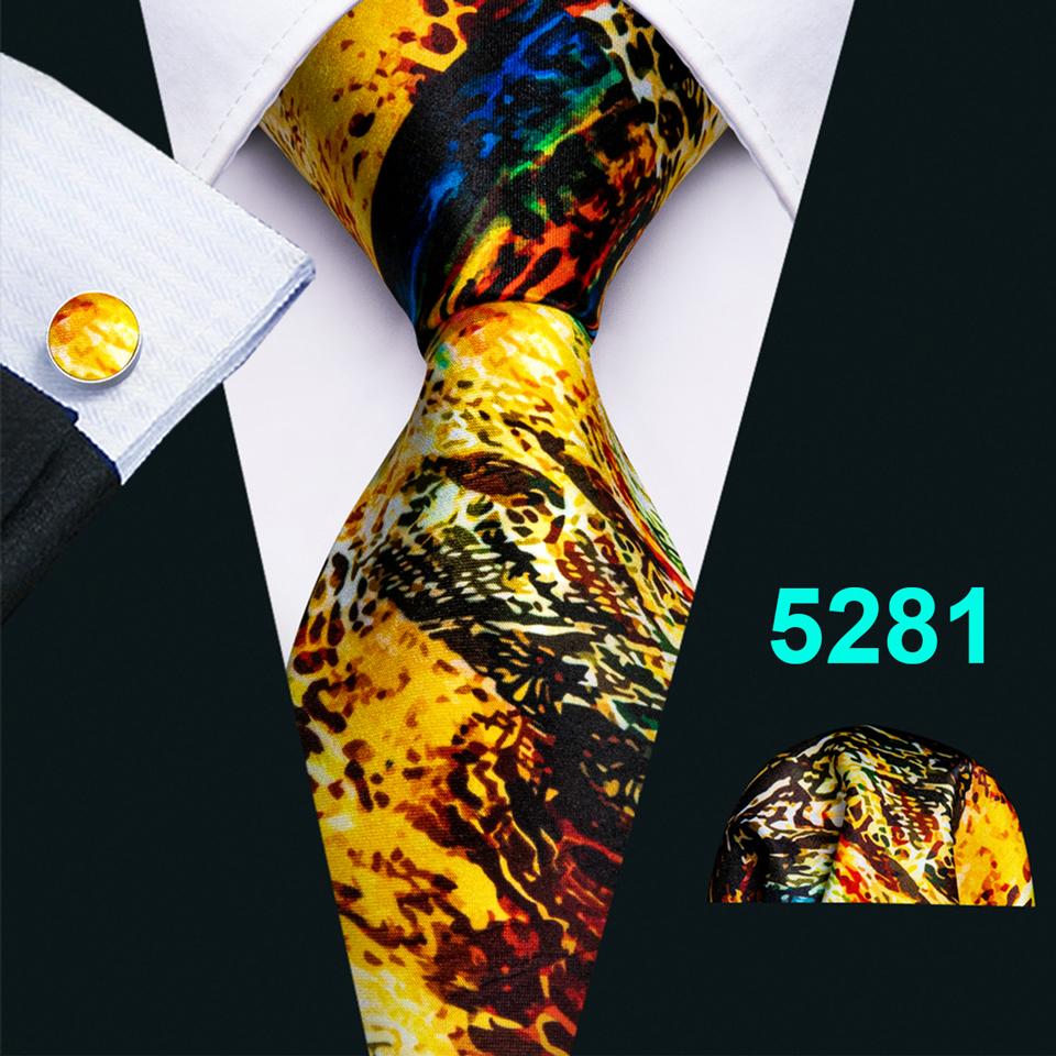 Barry.Wang Mens Tie Set Jacquard Orange Silk Necktie Pocket Square Cufflinks Set