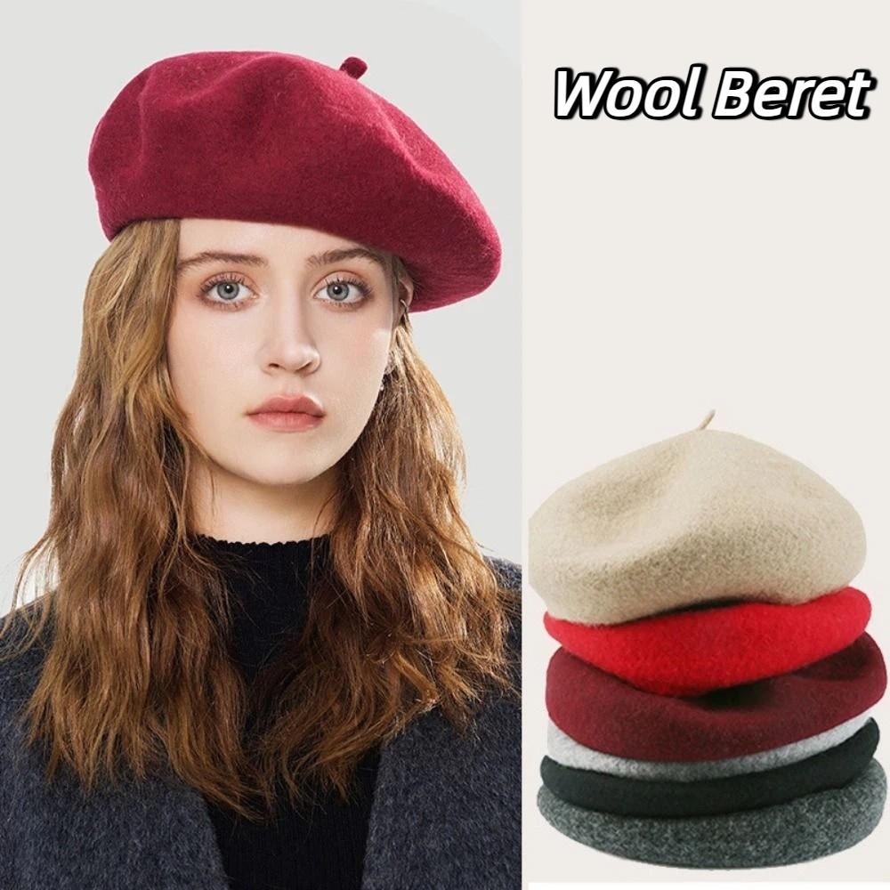 Elastic Women Wool Beret Warm British Beanie Hat Vintage Painter Cap  Winter
