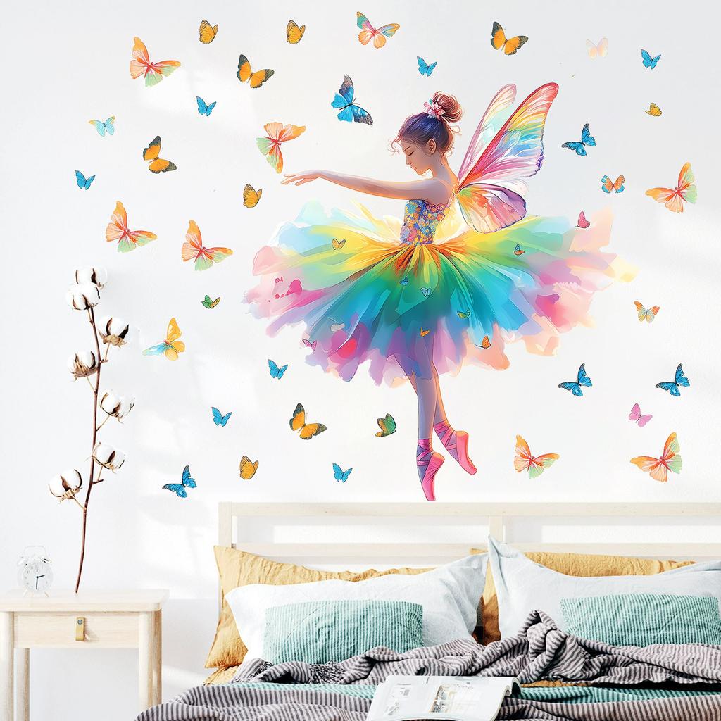 Butterfly Girl Children's Wall Decoration Room Door Adorable Self-Adhesive Stickers
