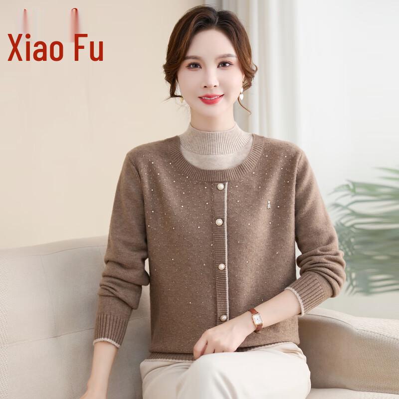 

XiaoFu 2025 Mid-Aged Women s Plush Faux Two-Piece Knit Sweater 5XL