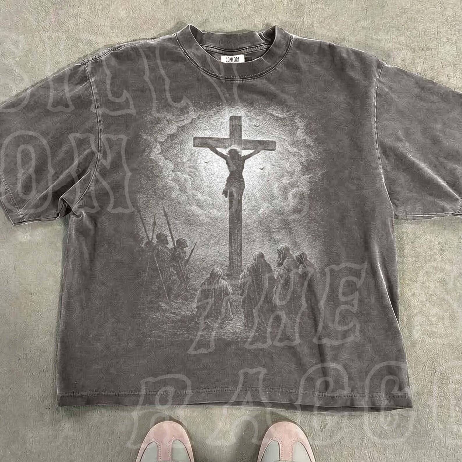 Jesus Cross Shirt Christian Vintage Shirt Religious Graphic Tee Crucifixion T Shirt Faith Based Apparel For Men Women S
