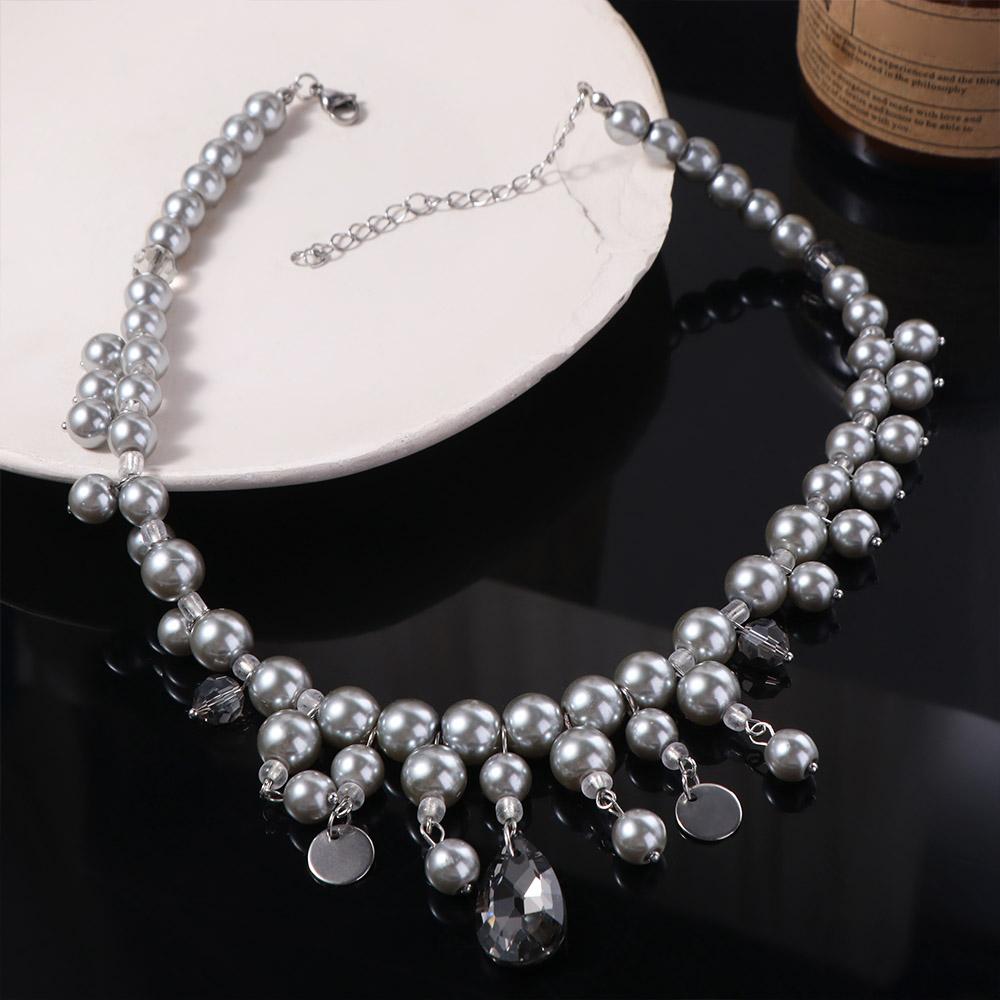Grey Pearl Water Drop Pendant Neckchain Fashion Women's Clavicle Chain Party