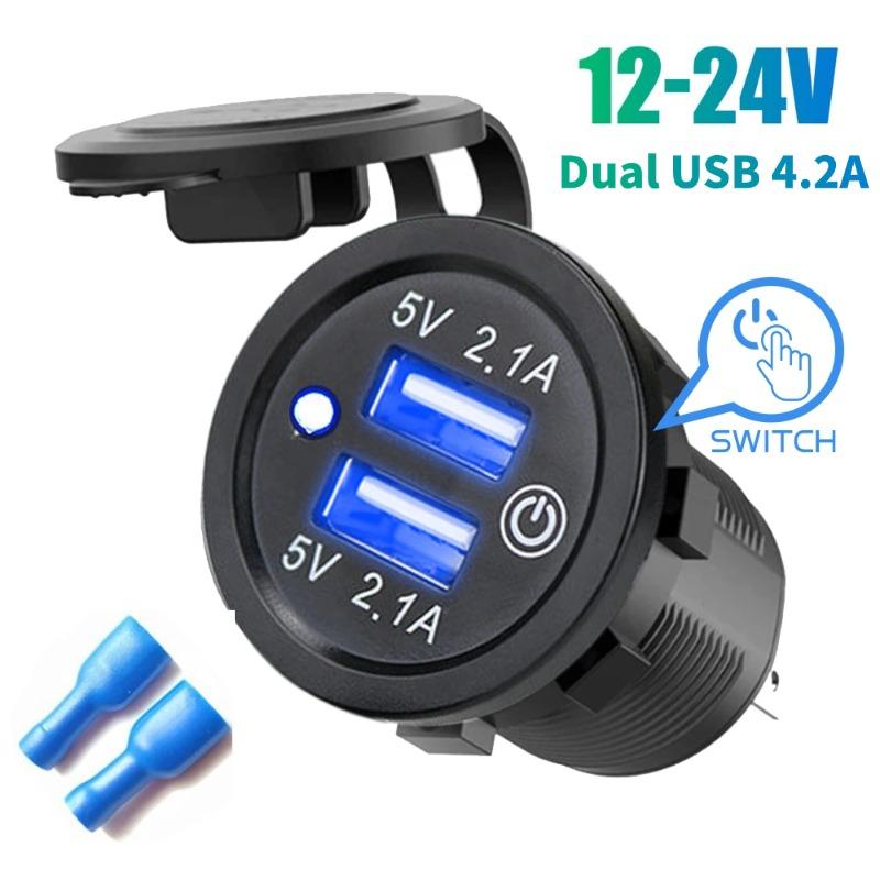 

Быстрая зарядка 3.0 Dual USB Быстрое автомобильное зарядное устройство 12 В/24 В 3A QC3.0 Автомобильное зарядное устройство для лодки, мотоцикла и телефона Розетка с сенсорным переключателем Водонепроницаемая розетка Dual USB 4.2A синий