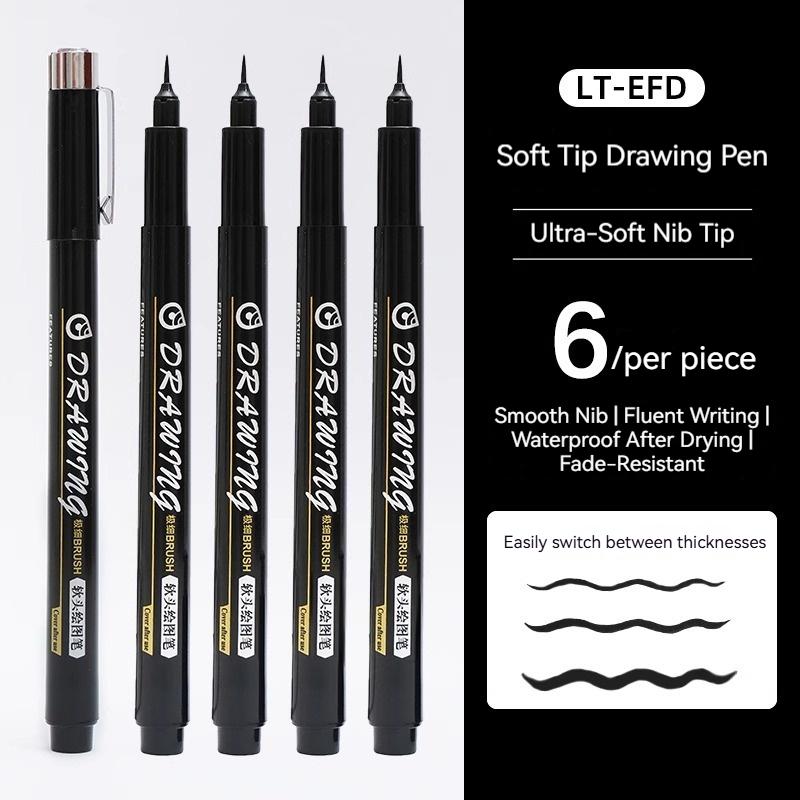 Soft Brush White Highlights Pen for Journaling Black Cardboard Manga Outline Scrapbooking Supplies Waterproof Black Drawing Pens
