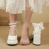 Luxury Women High Heels Elegant Bow Square Toe Women Mary Jane Shoes Pearl Lace Party Wedding Shoes Fashion Platform Women Pumps