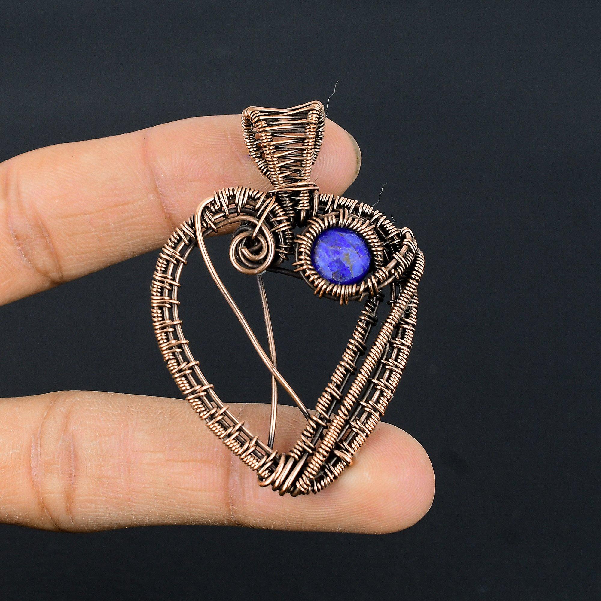 

Кулон с синим сапфиром, Кулон с драгоценным камнем ручной работы, Кулон, обернутый медной проволокой 999 пробы, Антикварное украшение, Для подарка на помолвку 2.55 Inches