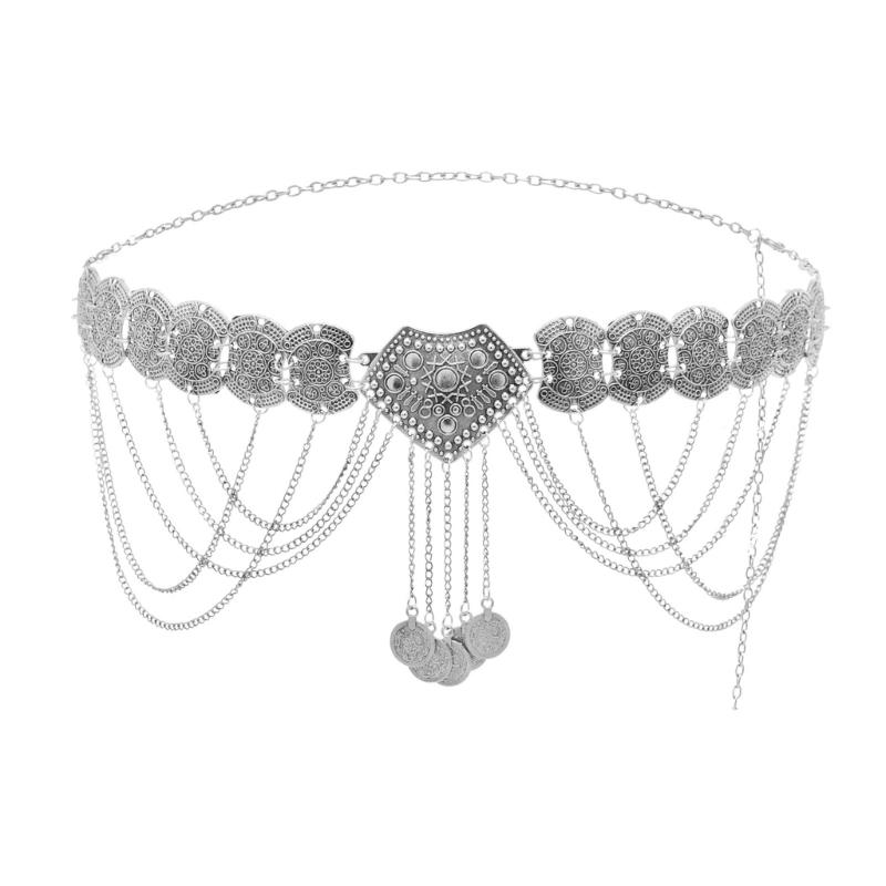 Hollowed Coin Waist Chain Lady Dress Chain Ethnic Waist Jewelry Accessory Aesthetic Chain Belt Party Waist Decoration серебряный