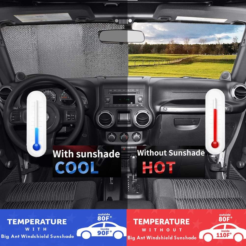 Big Ant Windshield Sun Shade,Car Window Sunshade As Bonus,Best Car Sun Shade Folded Front Window Shade Sun Visor Shield Shade Keeps Vehicle